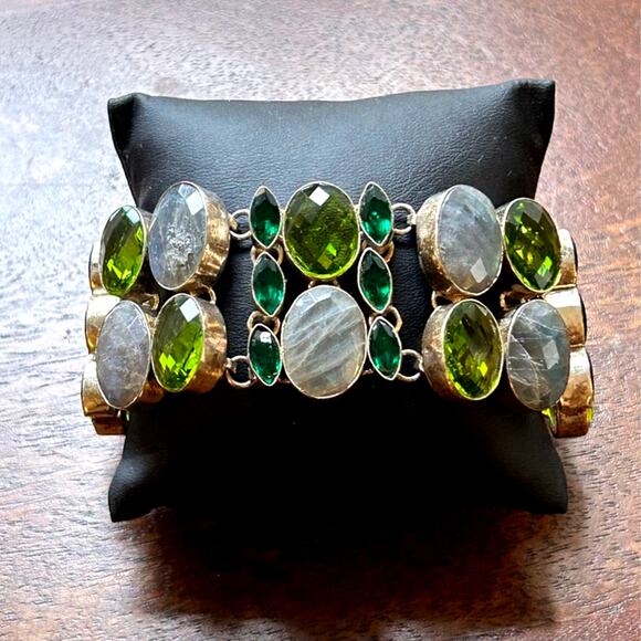 Vintage Sterling Silver Mixed Gemstone Bracelet – 77.29g – Labradorite & Peridot - Picture 6 of 8